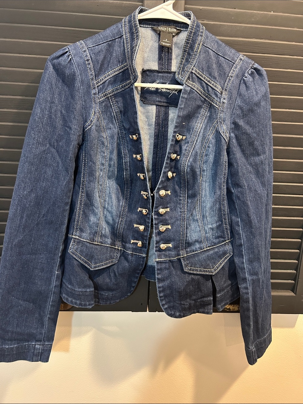 White House Black Market Blue Denim Military-Style Jean Jacket